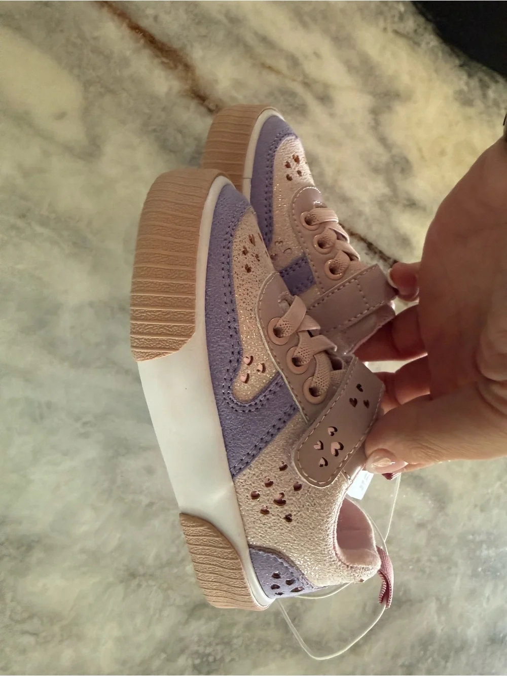 Harper Canyon Kids Heart Accent Sneaker in Pink, Lavender & Tan